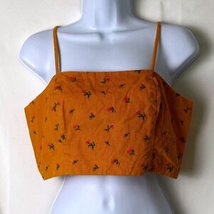American Eagle Women Corduroy Crop Top Size M Yellow Floral Boho Festival Indie